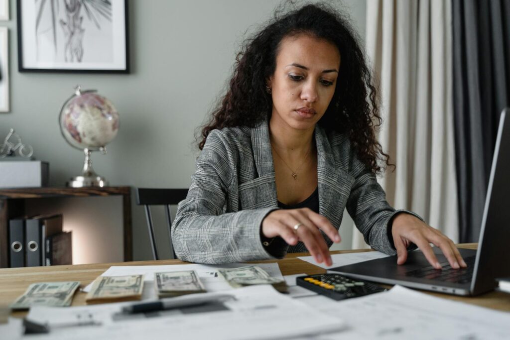 Woman estimating the expenses