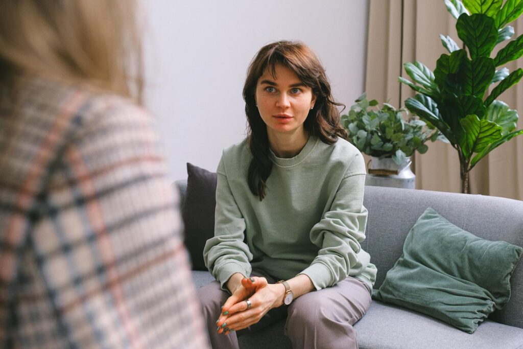 A woman at a session with a psychologist