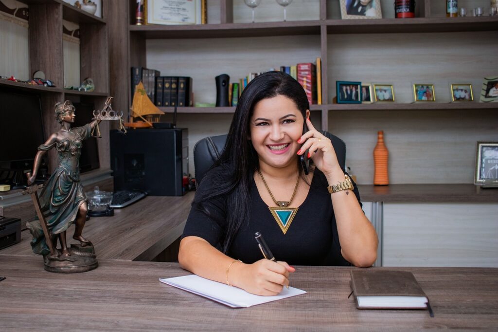 Attorney talking on the phone in the office