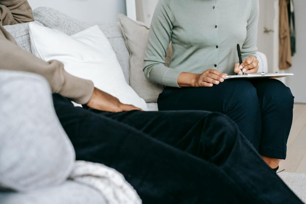 Man at a meeting with a psychologist to discuss his divorce