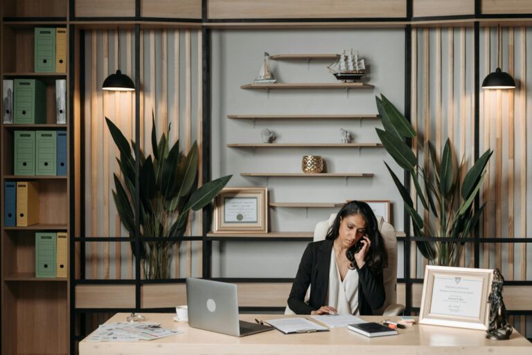 Lawyer talking on the phone in the office