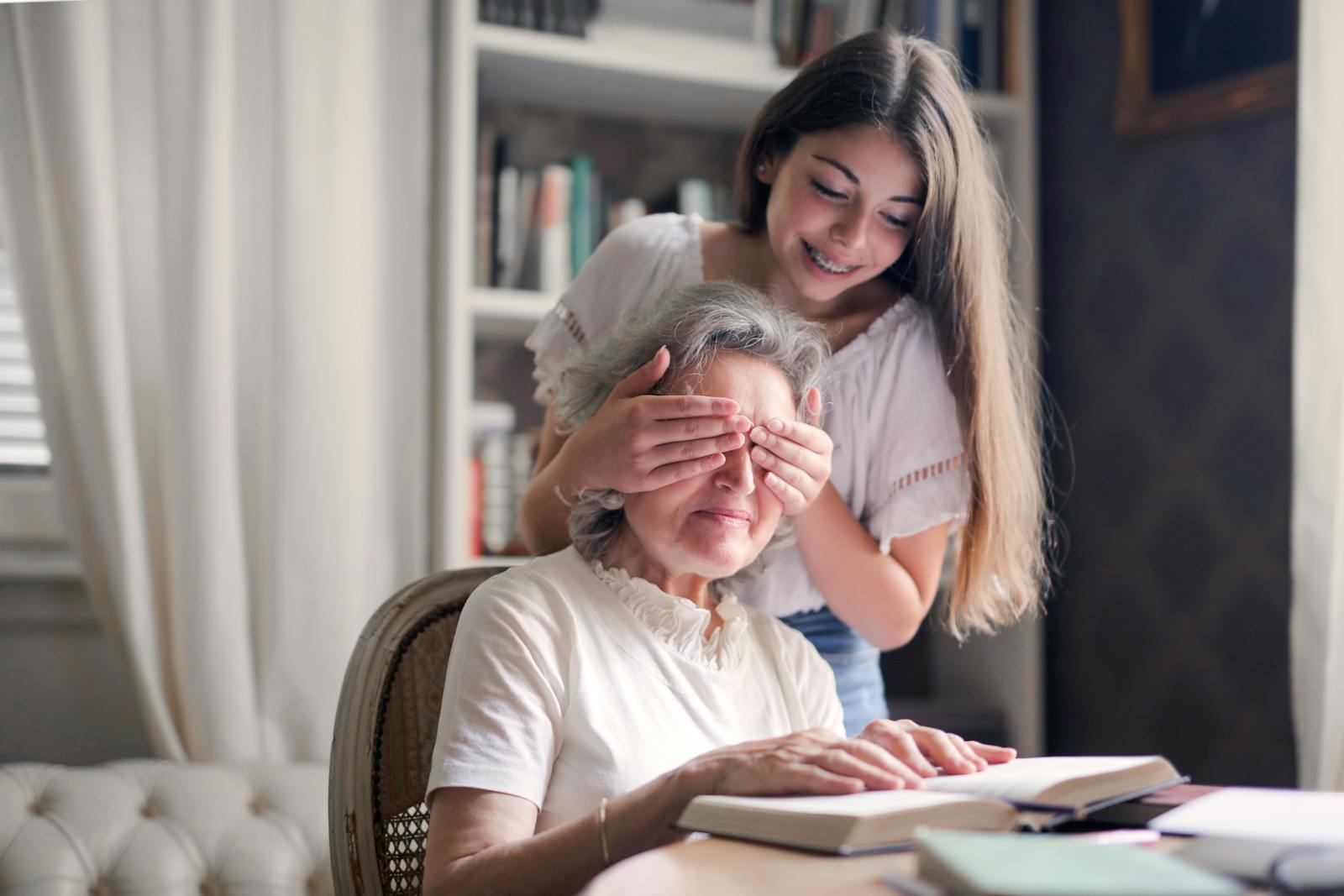 Woman visiting her grandmother