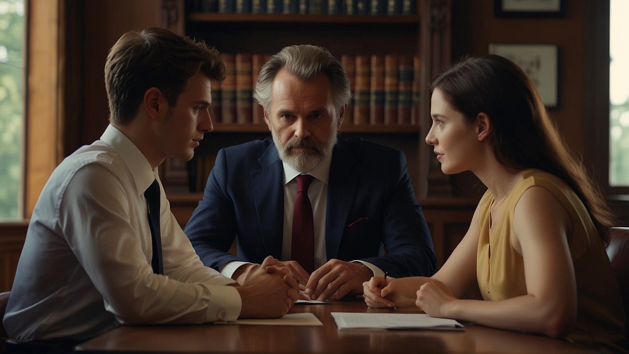 Couple at a meeting with divorce lawyer